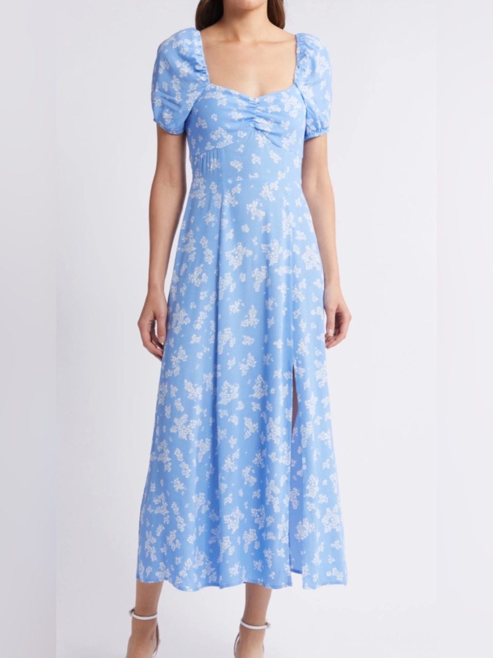 And Other Stories Blue Floral Maxi Dress with Short Puff Sleeves
